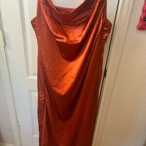 Finesse Satin Cowl Neck Maxi Dress in Burnt Orange